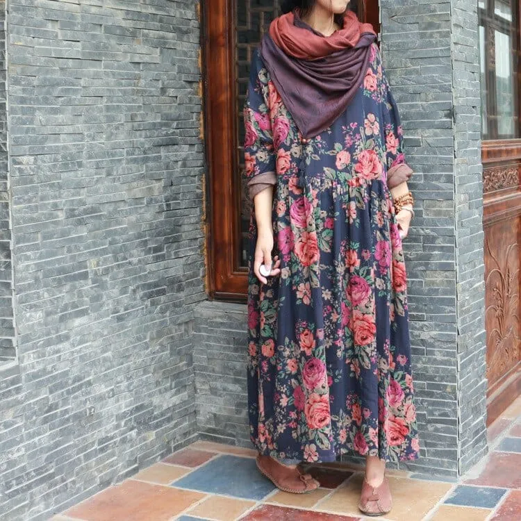 Vintage Floral Cotton Maxi Dress