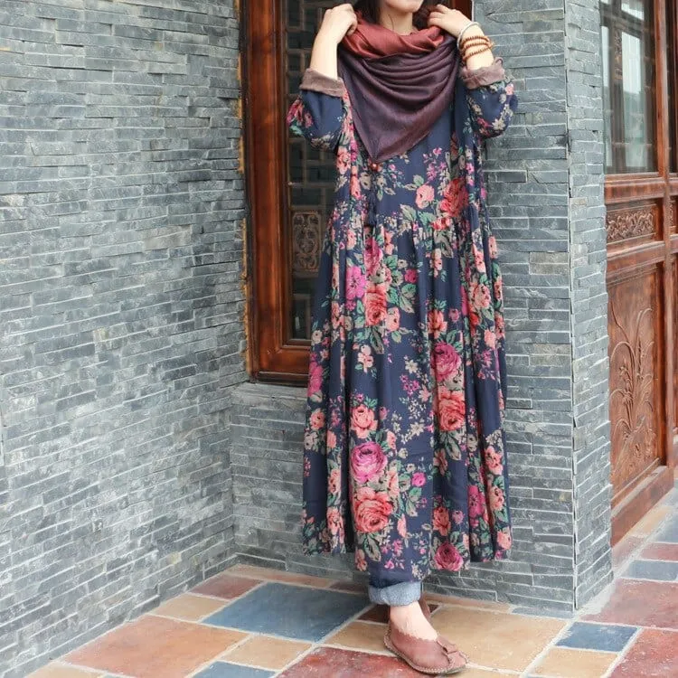 Vintage Floral Cotton Maxi Dress