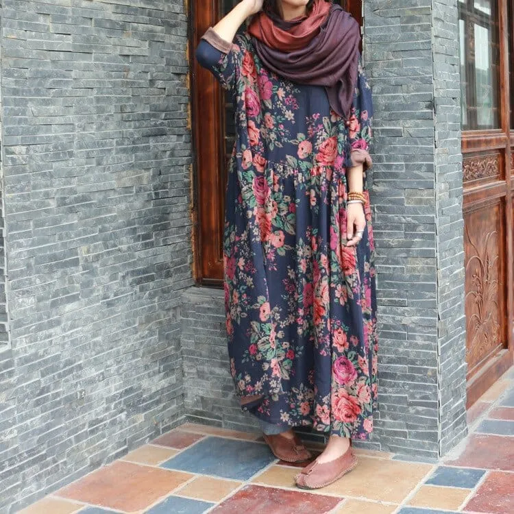 Vintage Floral Cotton Maxi Dress