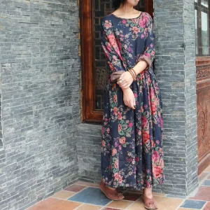 Vintage Floral Cotton Maxi Dress