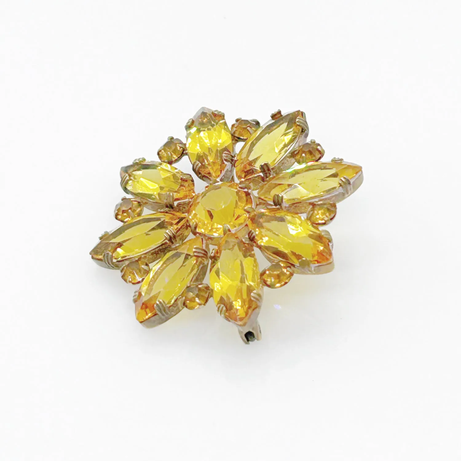 Vintage Flower Brooch with Clear Gold Stones