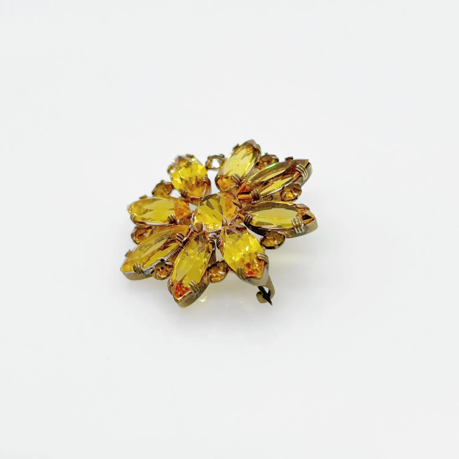 Vintage Flower Brooch with Clear Gold Stones