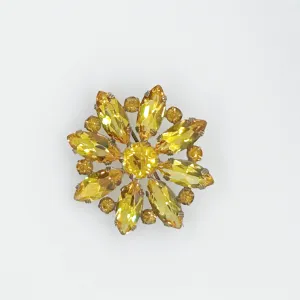 Vintage Flower Brooch with Clear Gold Stones