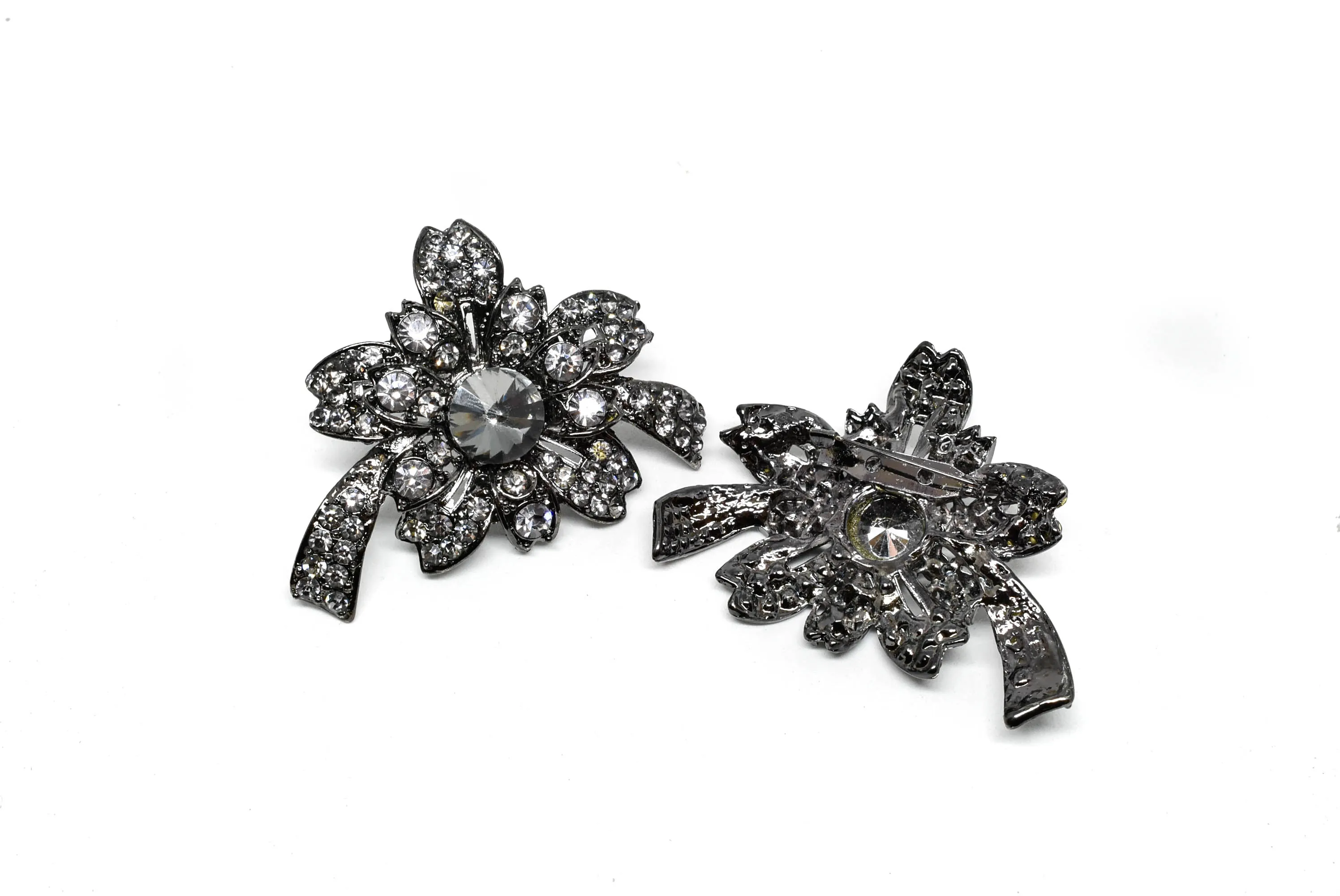 Vintage Flower Rhinestone Brooch 2" x 2.75" - 1 Piece