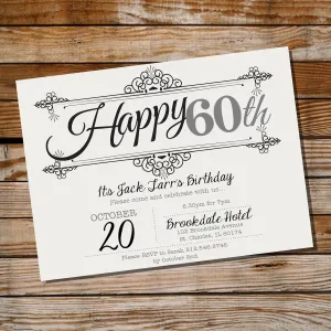 Vintage Frame Birthday Invitation | Ornate Vintage 60th Birthday Invitation