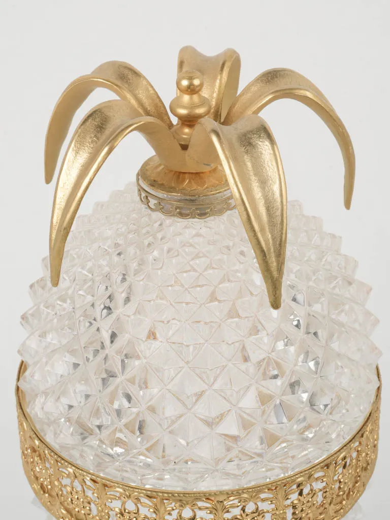 Vintage Gilt Bronze & Cut Crystal Pineapple Candy Jar 13½"