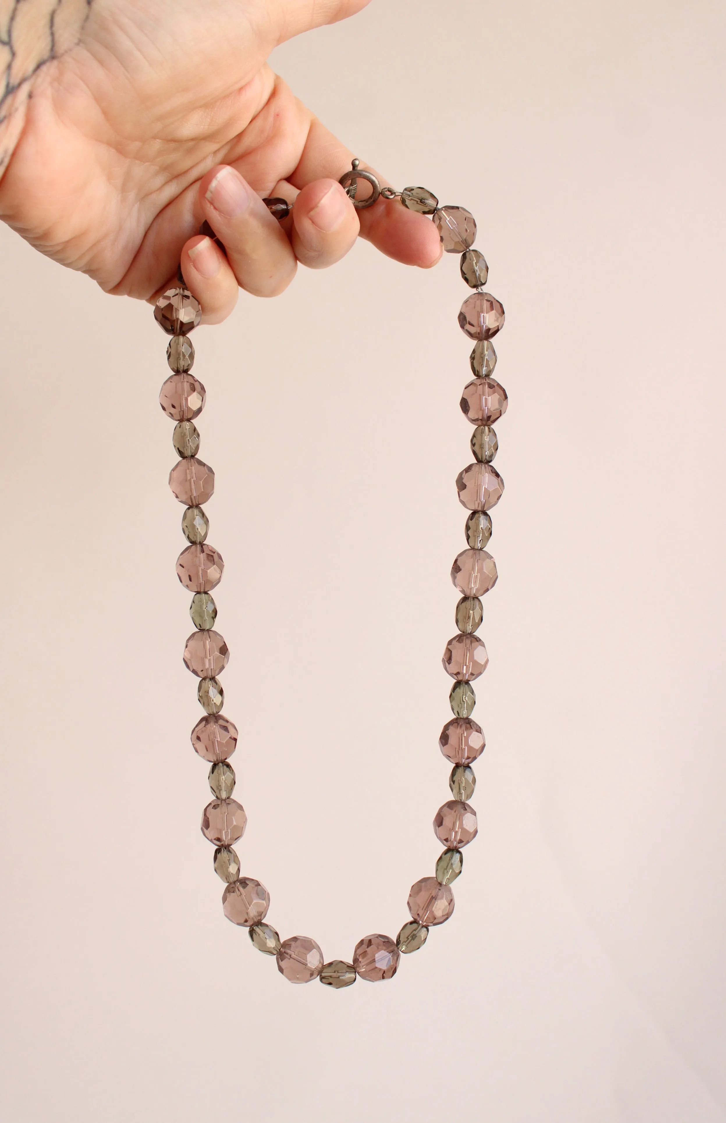 Vintage Glass Bead Necklace, Smoky Brown And Gray