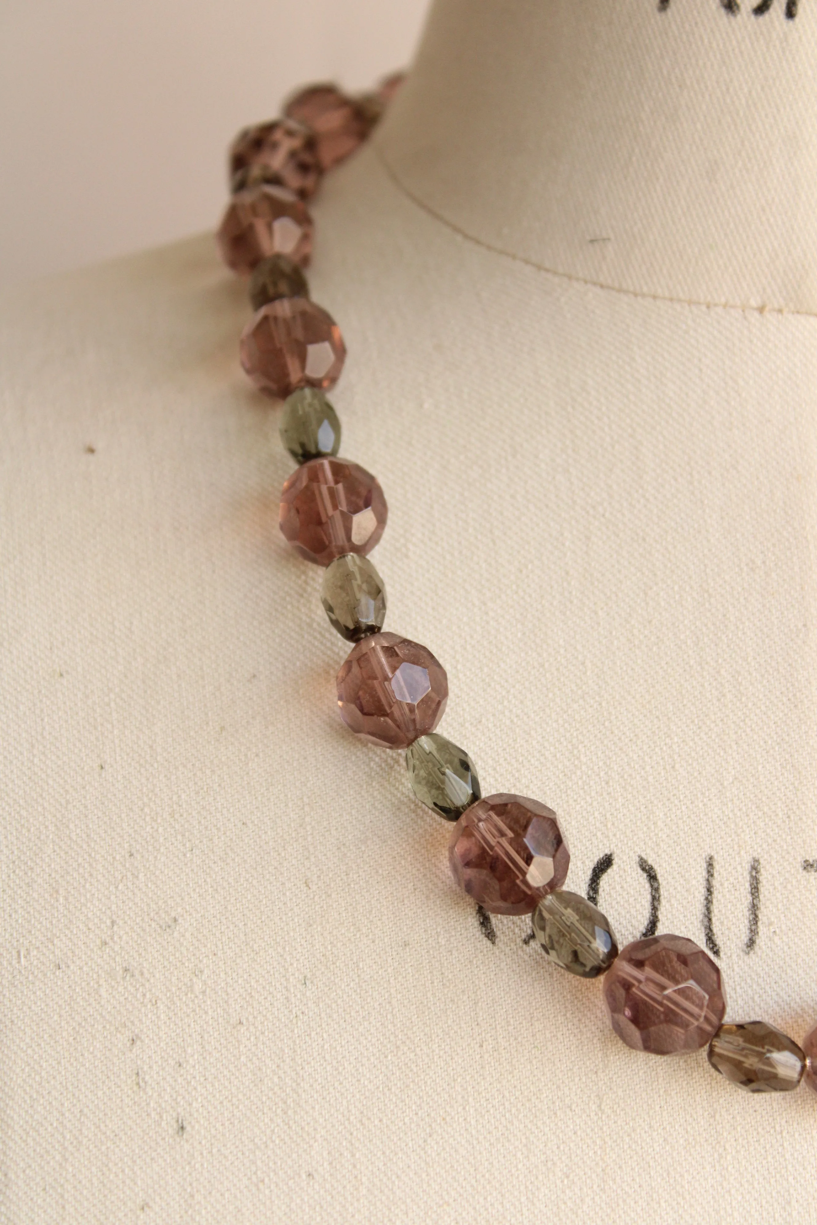 Vintage Glass Bead Necklace, Smoky Brown And Gray