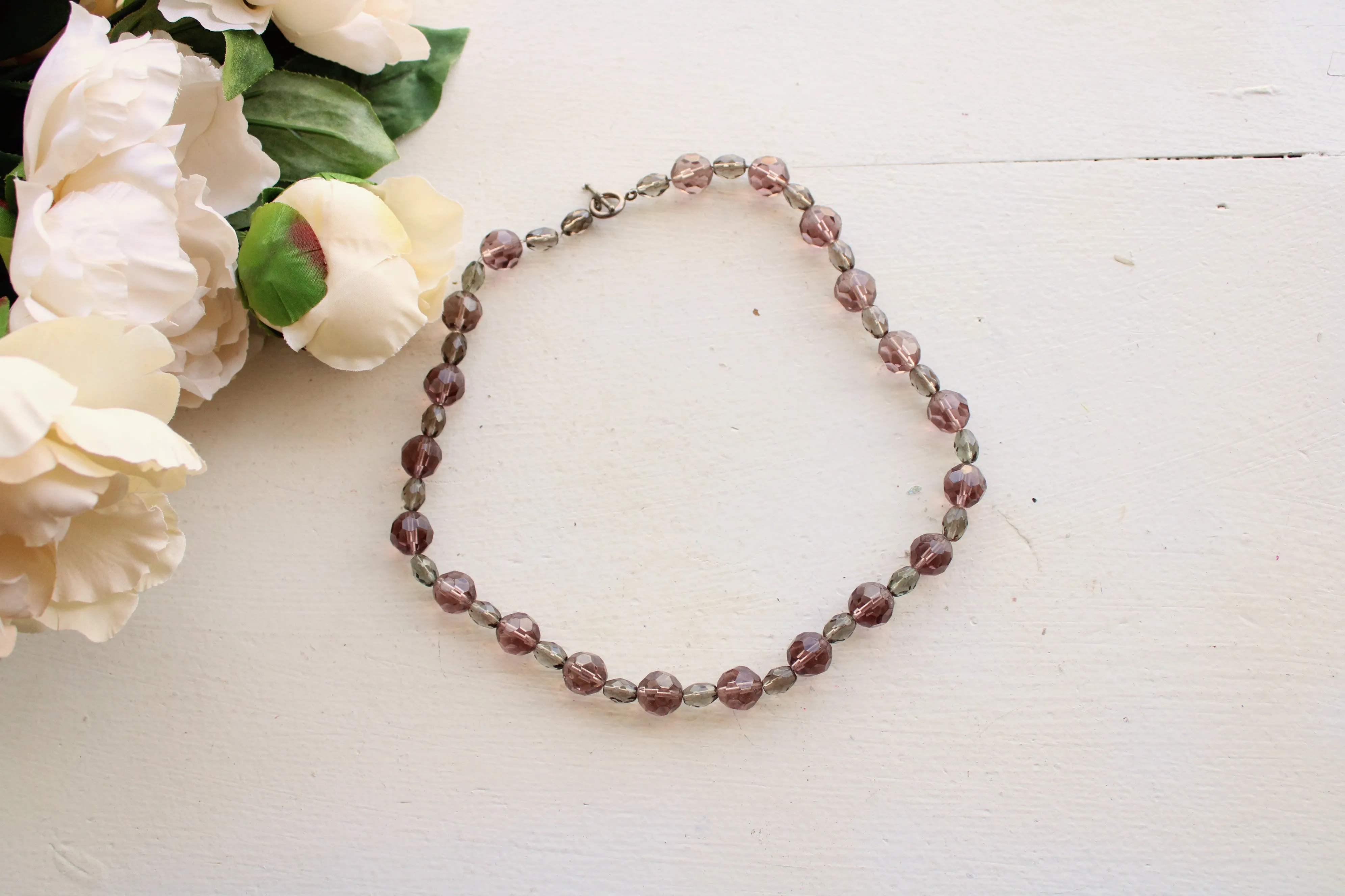 Vintage Glass Bead Necklace, Smoky Brown And Gray