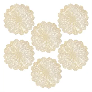 Vintage Gold Floral Placemats - 15 Inch Non-Slip Vinyl Dining Table Decor (Set of 6)