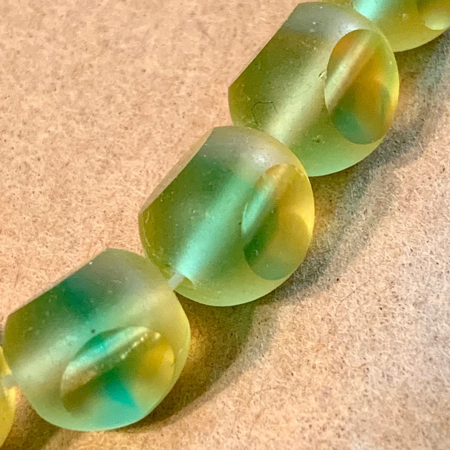 Vintage Green & Amber Window Glass Beads