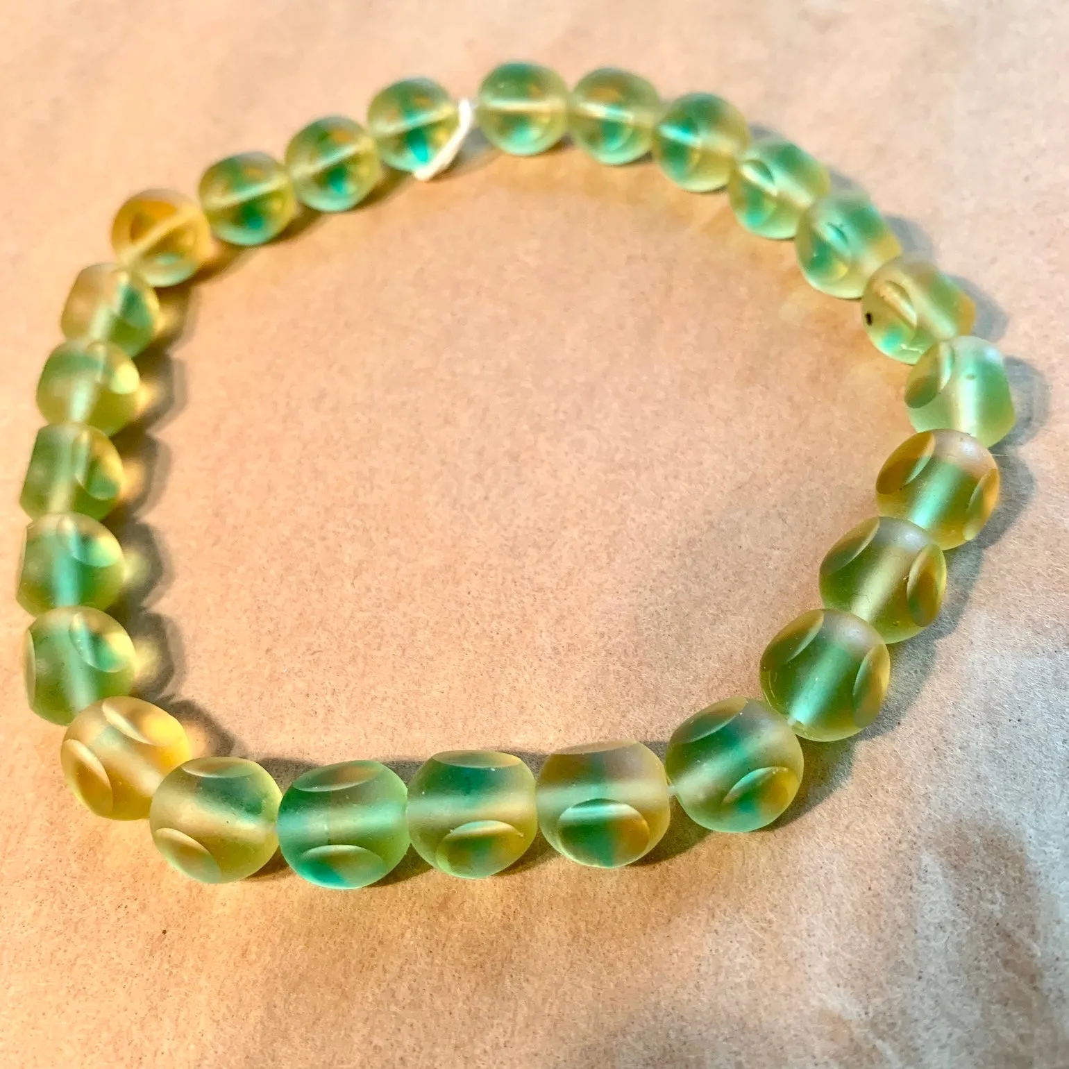 Vintage Green & Amber Window Glass Beads