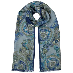 Vintage grey scarf with paisley super soft  -MADRID