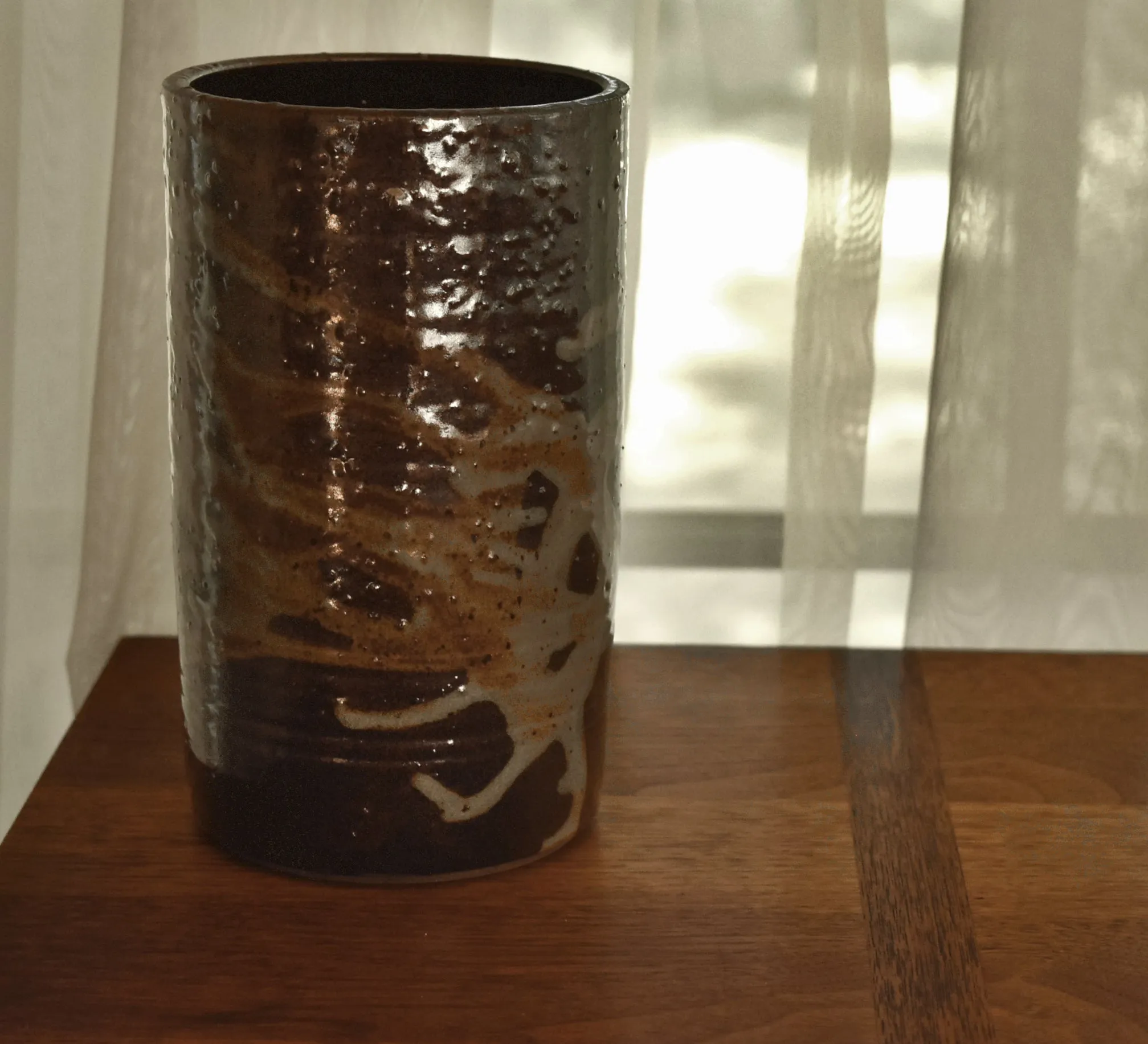 Vintage Handmade Ceramic Brown and Gray Vase