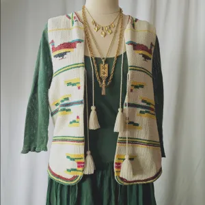 Vintage Handwoven Vest Native American bird Motifs M/L