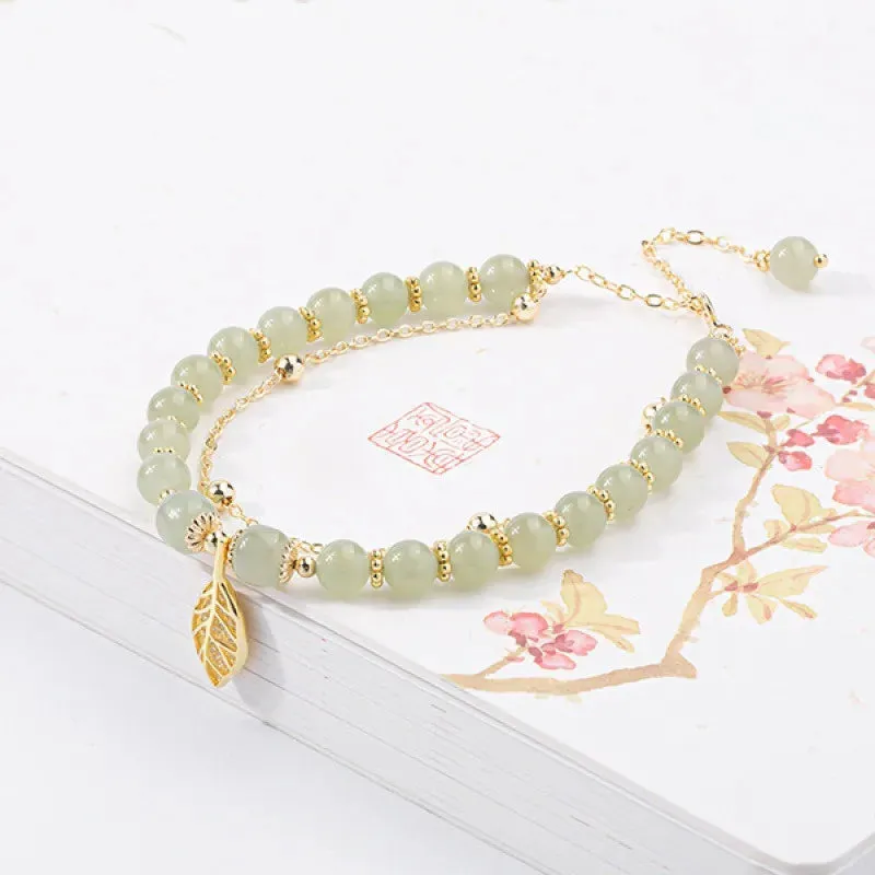 Vintage Imitation Hetian Jade Beaded Bracelet