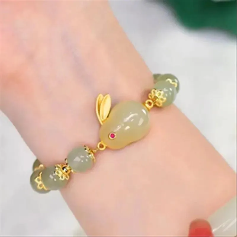 Vintage Imitation Hetian Jade Beaded Bracelet