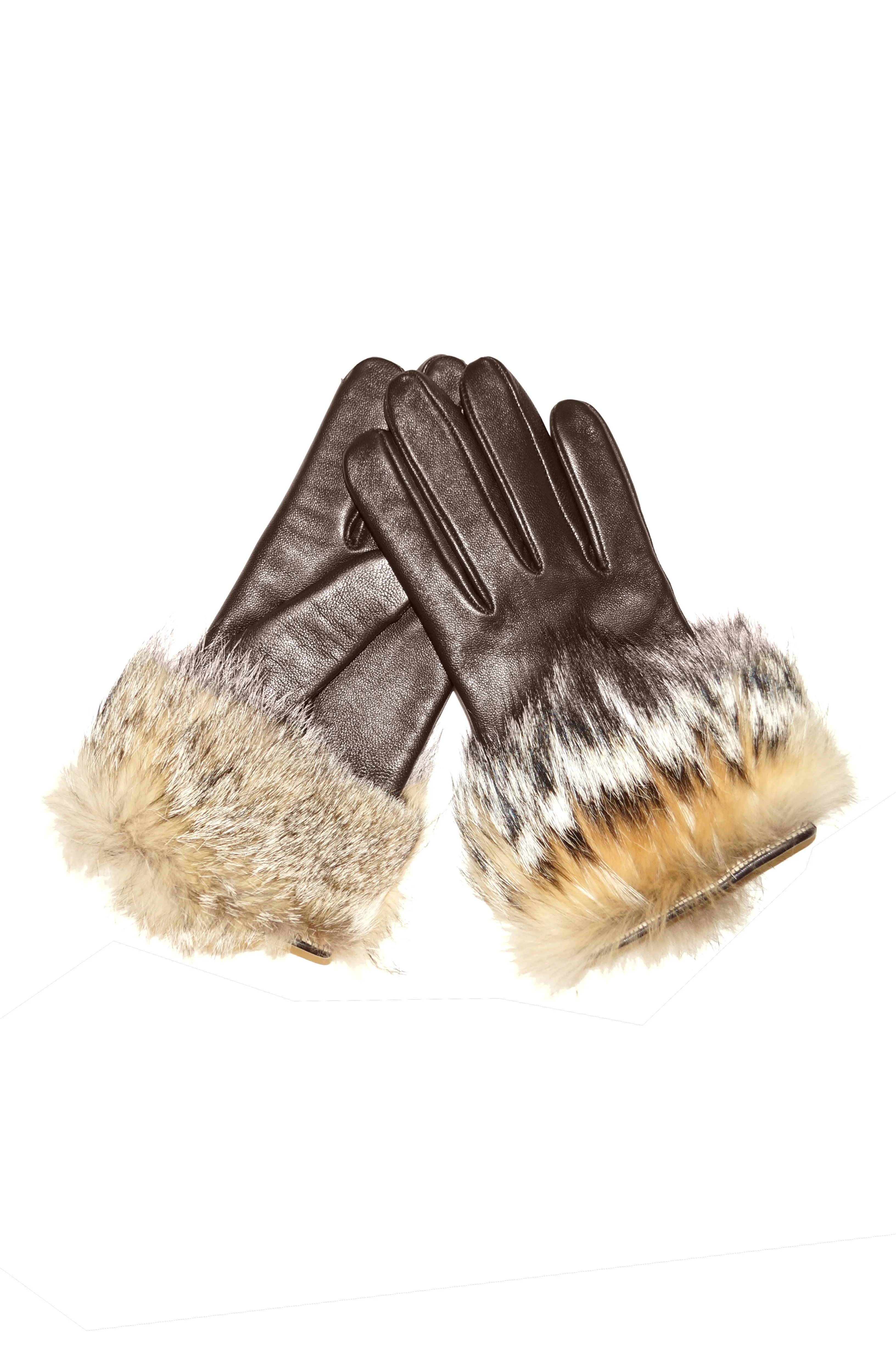 Vintage Italian Brown Leather Gloves with Fur Cuffs