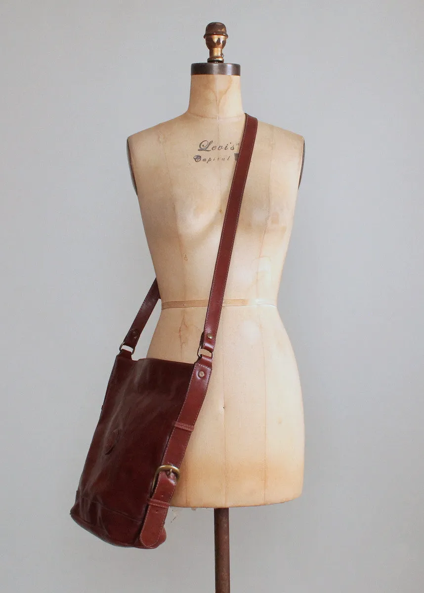 Vintage Italian Brown Leather Tote Purse