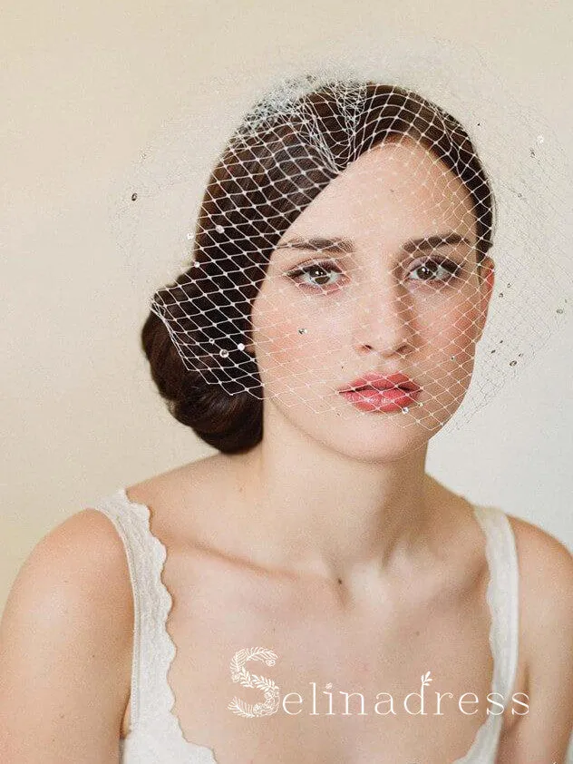 Vintage Ivory Mesh Birdcage Wedding Veils with Tiny Crystals ALC006