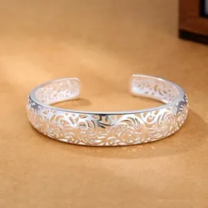 Vintage Jewelry Hollow Flower Bangle Bracelet for Women  in 925 Sterling Silver