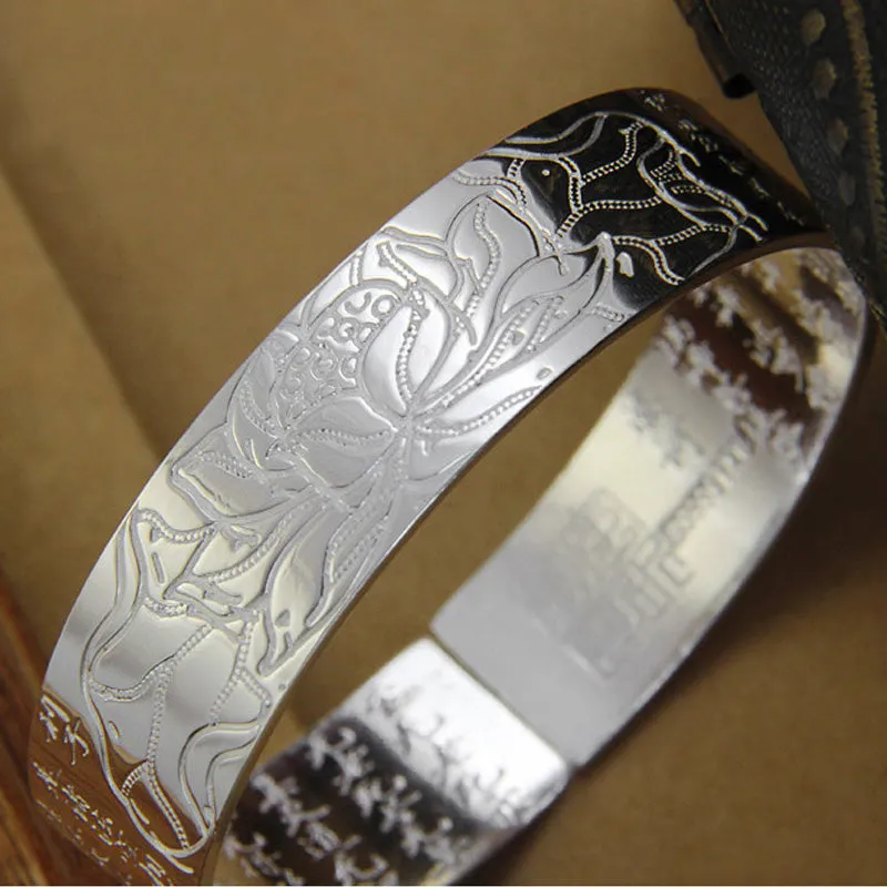 Vintage Jewelry Sutra Cuff Bangle Bracelet for Women in 925 Sterling Silver