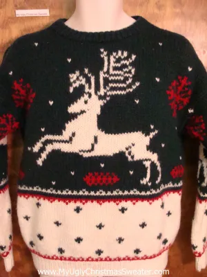 Vintage Leaping Reindeer Ugly Christmas Jumper Pullover