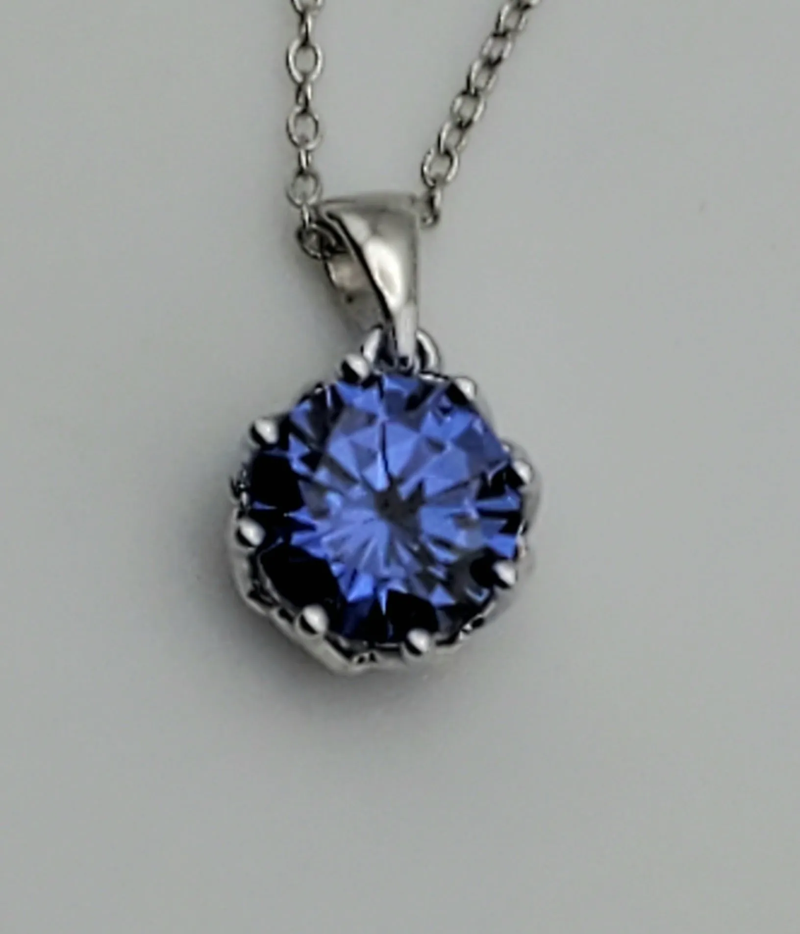 Vintage Light Blue Cubic Zirconia Sterling Silver Pendant on Sterling Silver Chain Necklace - 18"