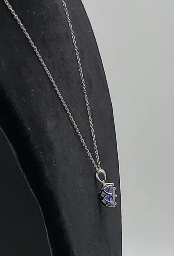 Vintage Light Blue Cubic Zirconia Sterling Silver Pendant on Sterling Silver Chain Necklace - 18"