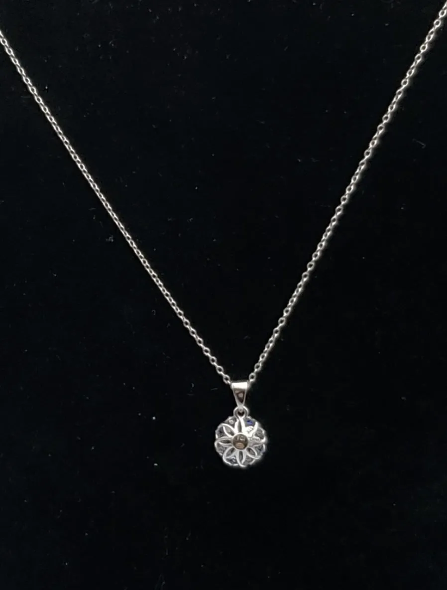 Vintage Light Blue Cubic Zirconia Sterling Silver Pendant on Sterling Silver Chain Necklace - 18"