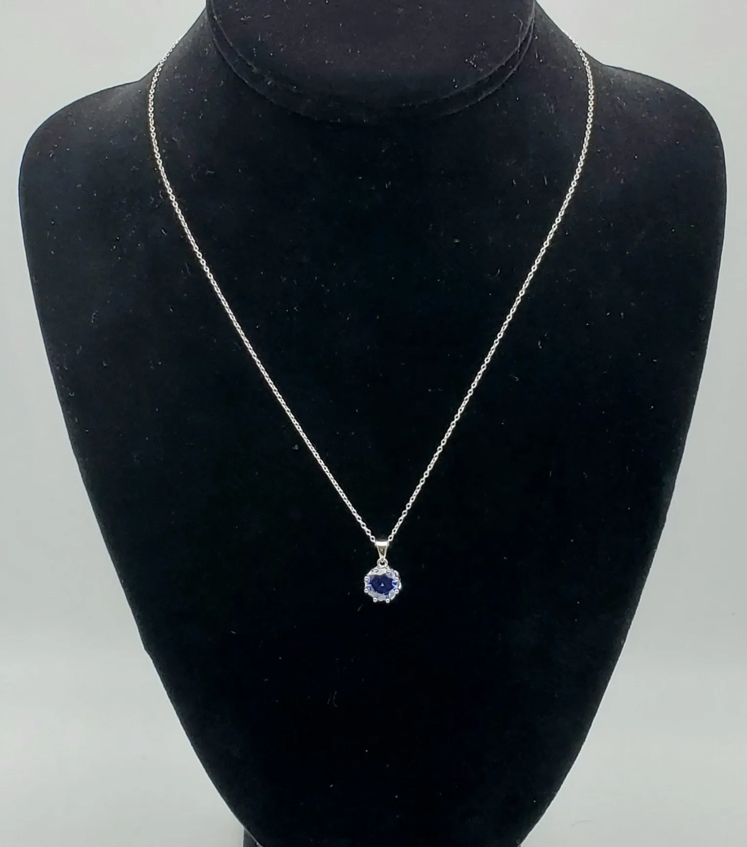 Vintage Light Blue Cubic Zirconia Sterling Silver Pendant on Sterling Silver Chain Necklace - 18"