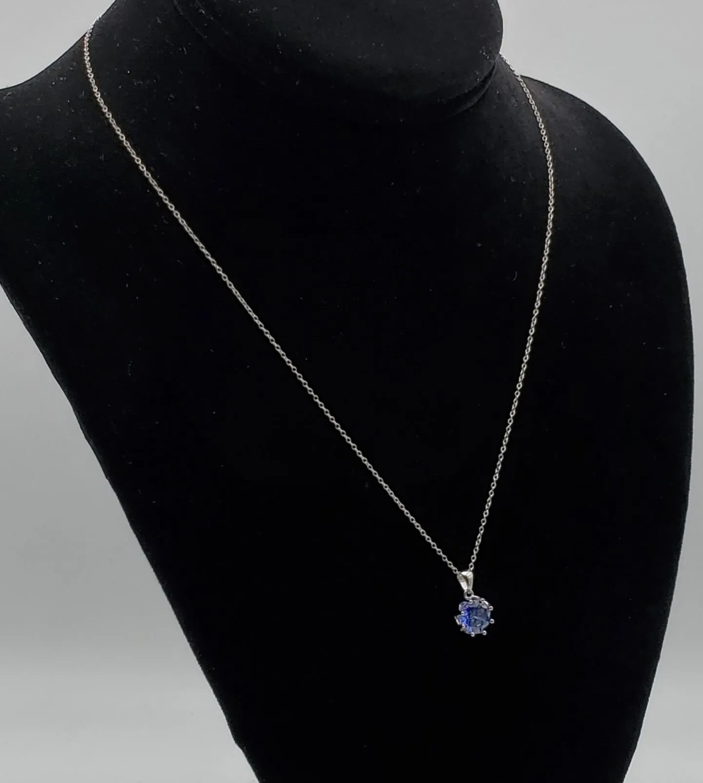 Vintage Light Blue Cubic Zirconia Sterling Silver Pendant on Sterling Silver Chain Necklace - 18"