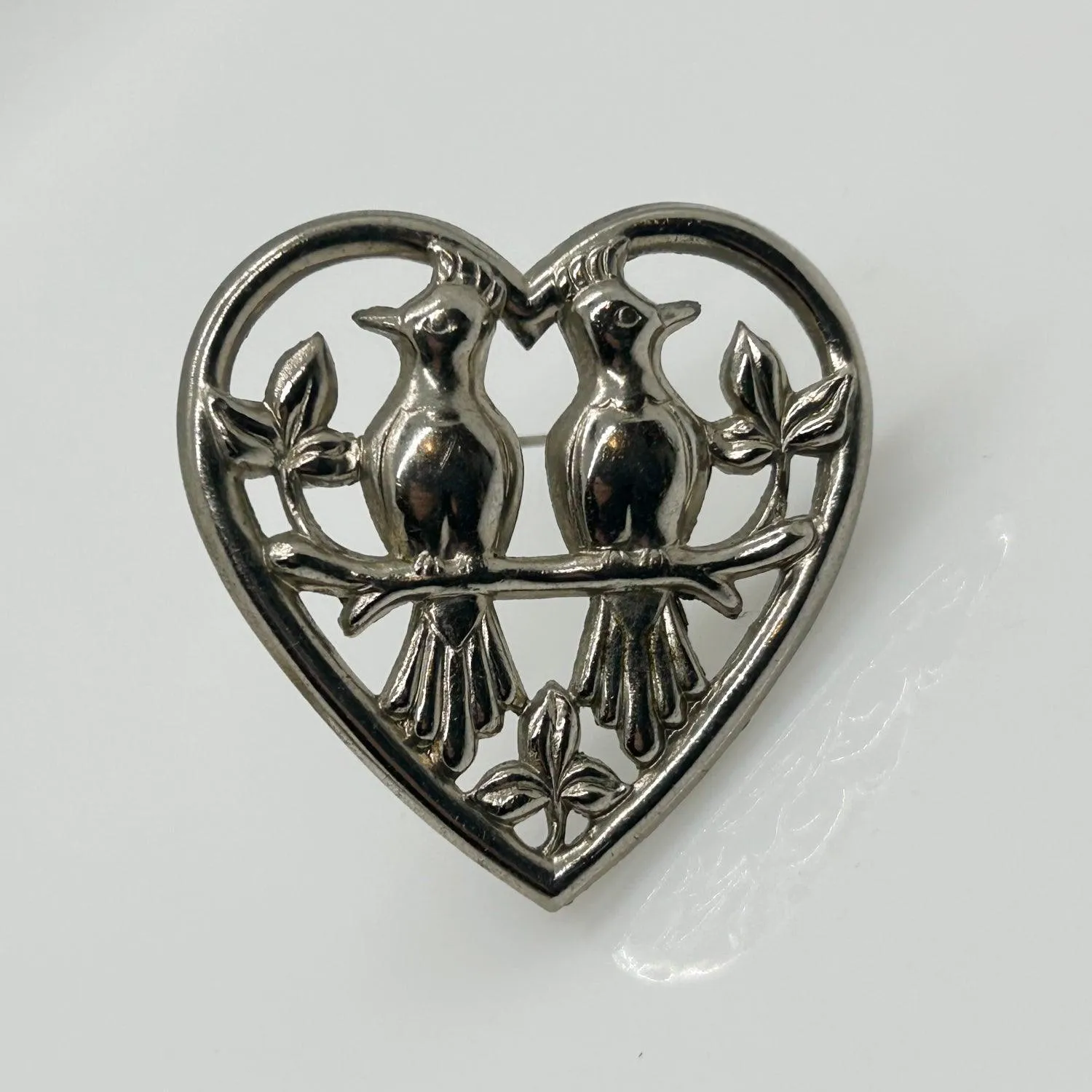 Vintage Love Birds in a Heart Brooch