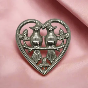 Vintage Love Birds in a Heart Brooch