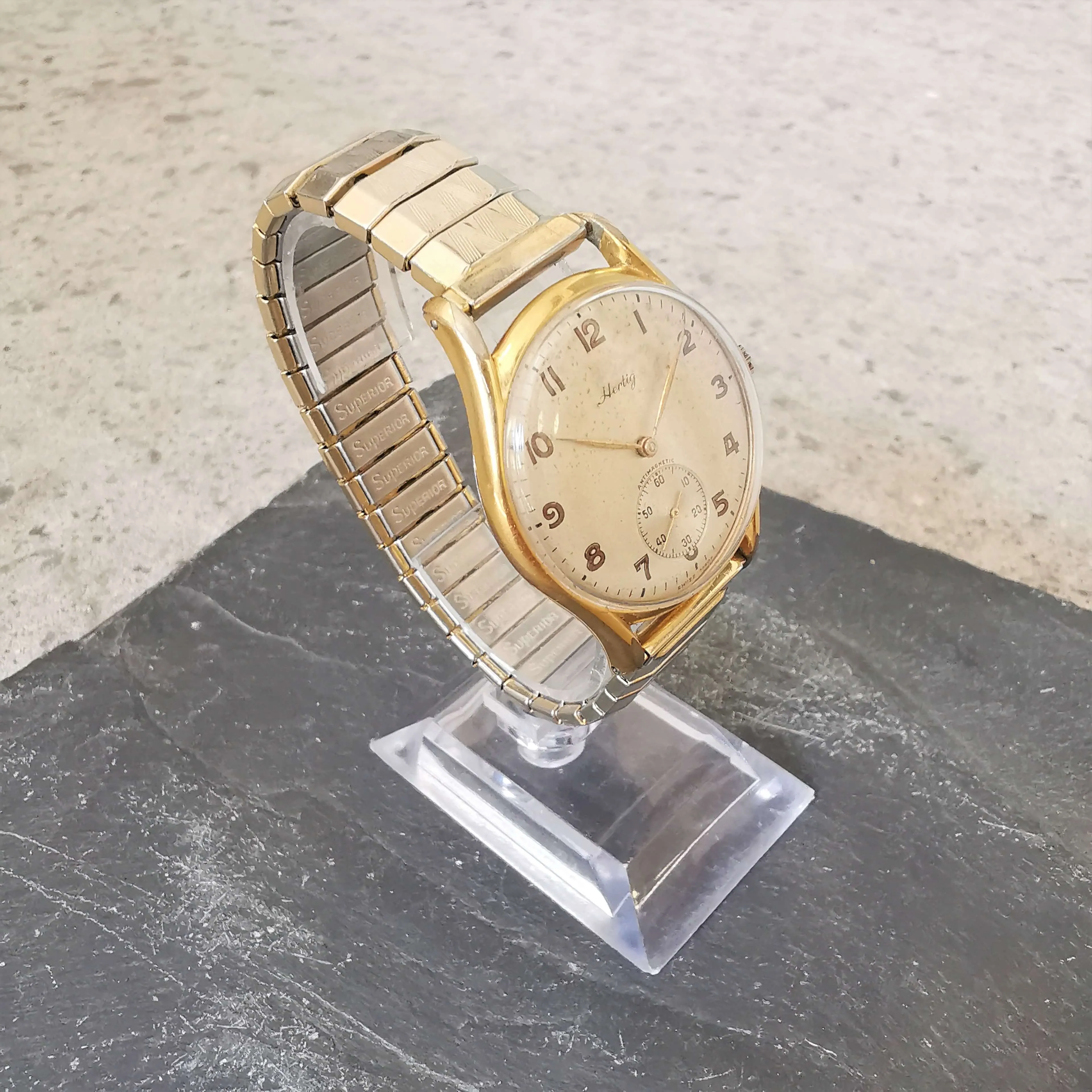 Vintage Men's Swiss-Made Hertig Mechanical Watch // Gold Plated Watch // With A Seconds Subdial