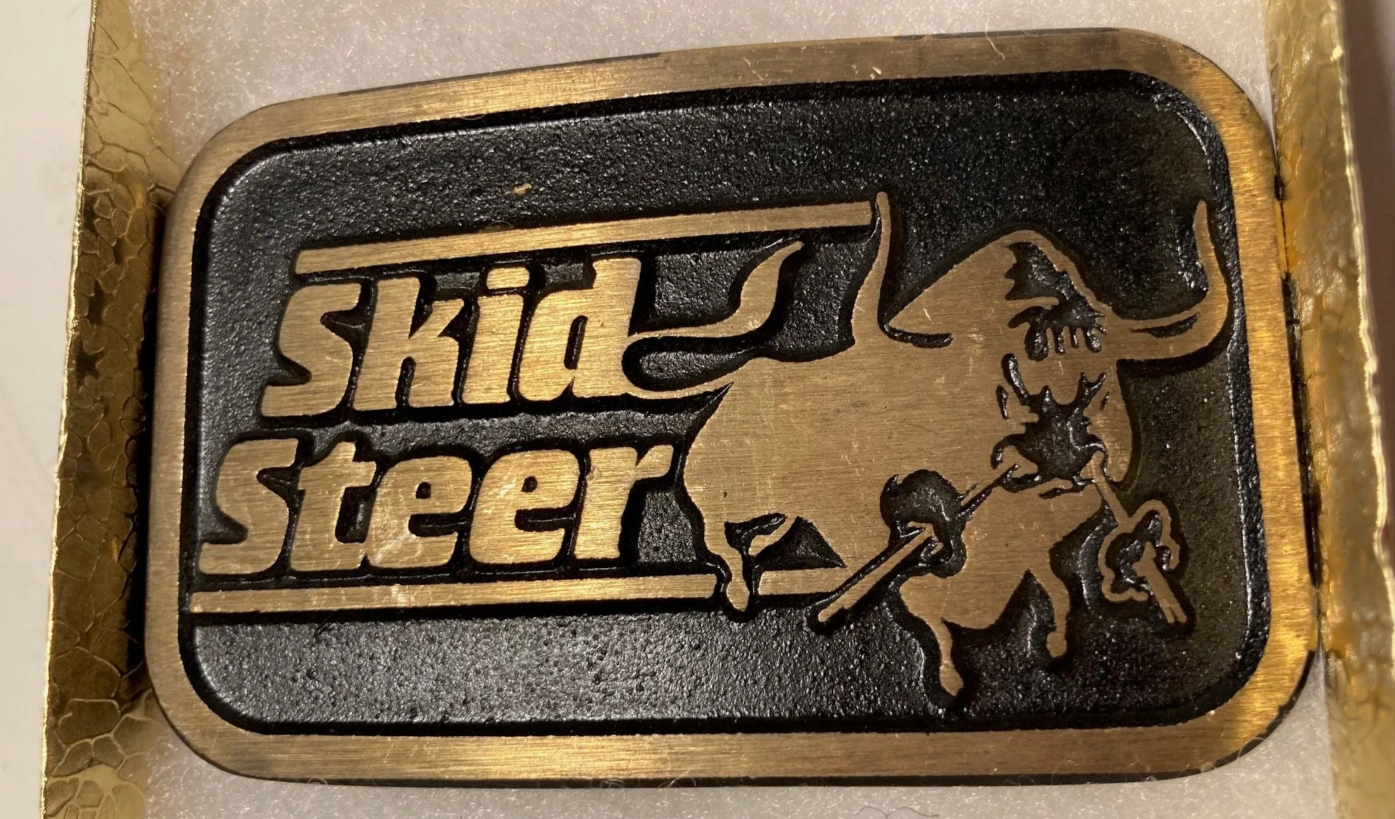 Vintage Metal Belt Buckle, Brass, Skid Steer, Loader, Scraper, Dump, Construction, Track Loader, AG, Nice Design, 3 1/2" x 2 1/4", Heavy