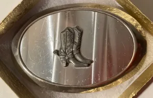 Vintage Metal Belt Buckle, Cowboy Boots, Shoes, Nice Western Design, 3 3/4" x 2 1/2", Heavy Duty, Quality, Thick Metal, Made in USA