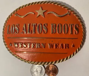 Vintage Metal Belt Buckle, Los Altos Boots, Western Wear, Rodeo, Country & Western, Fun, Big Size, 5" x 4", Nice Design, Heavy Duty