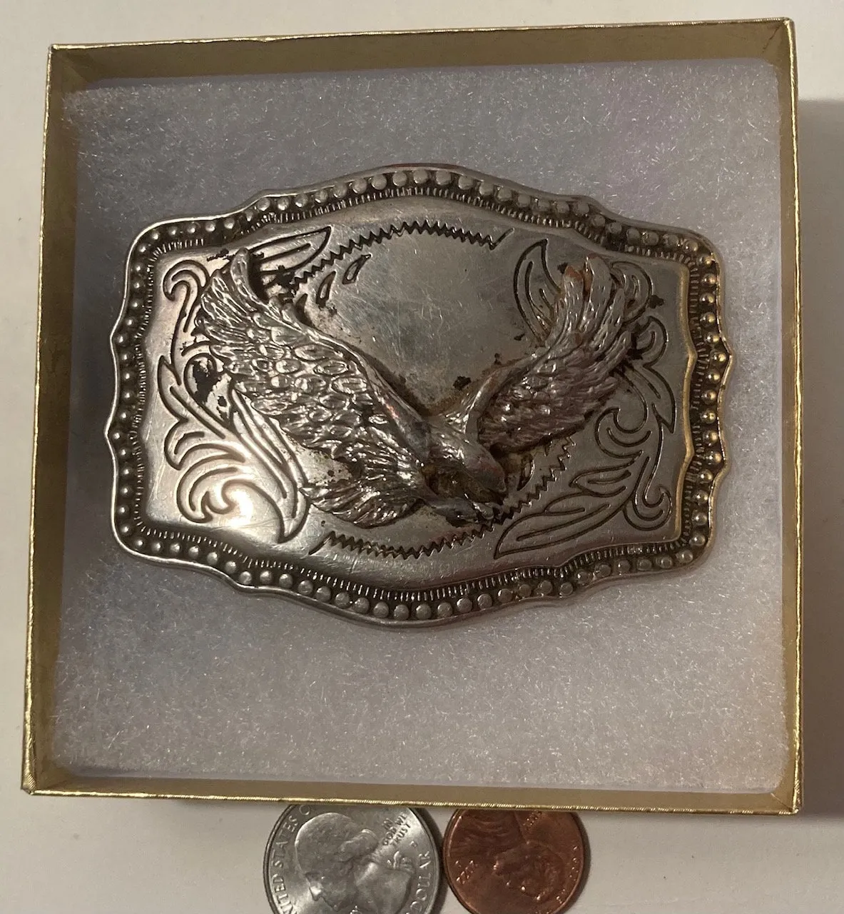 Vintage Metal Belt Buckle, Nice American Bald Eagle, Bird, Nice Western Design, 3" x 2 1/4", Heavy Duty, Quality