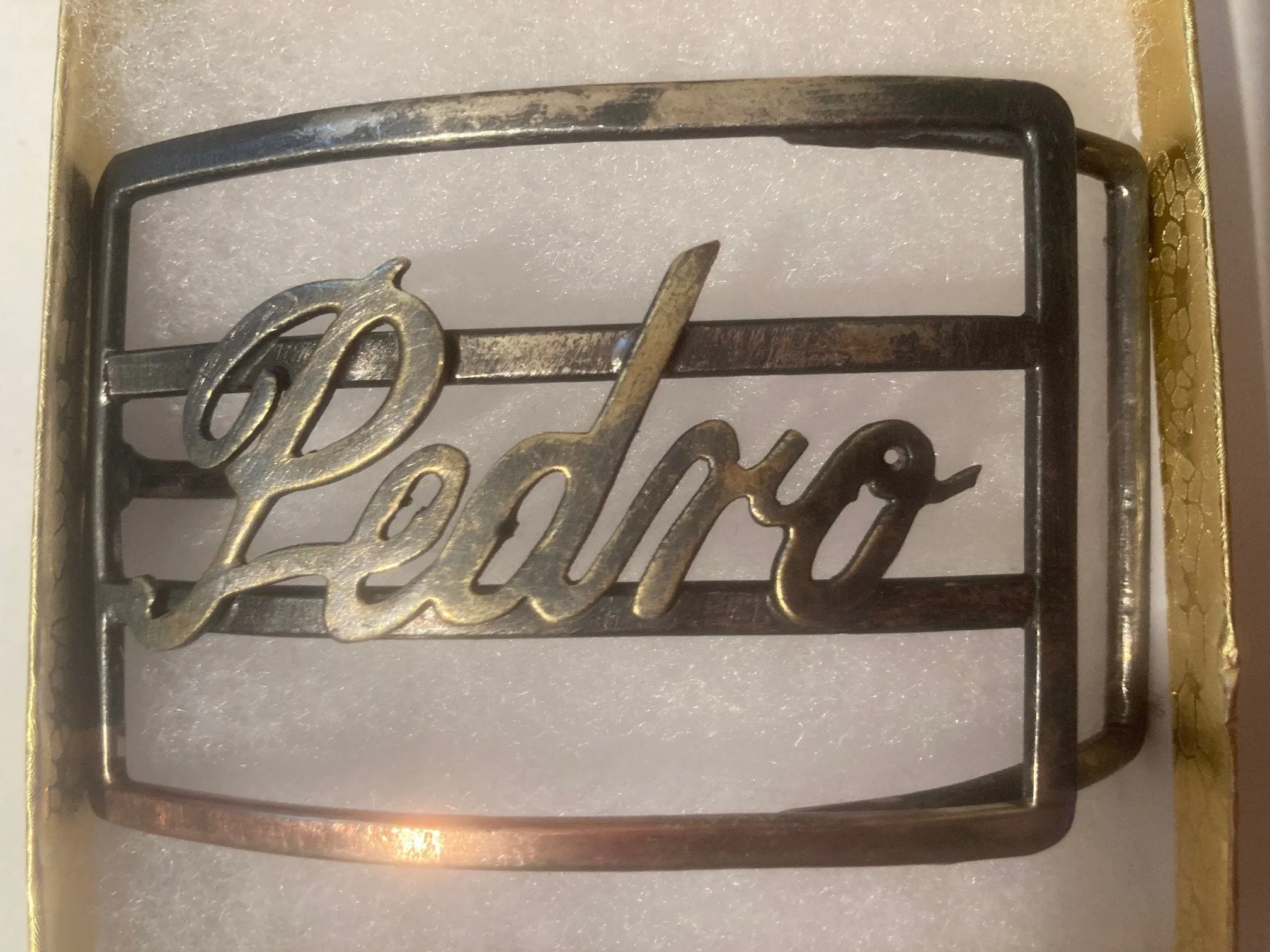 Vintage Metal Belt Buckle, Pedro, Nice Western Design, 3" x 2 1/4", Heavy Duty, Quality, Thick Metal, Made in USA, For Belts, Fashion