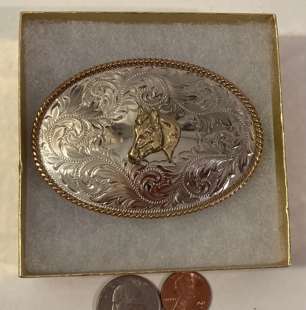 Vintage Metal Belt Buckle, Silver and Brass, Montana Silversmiths, Horse Head, Rodeo, Nice Western Design, 3 1/4" x 2 1/4", Heavy Duty