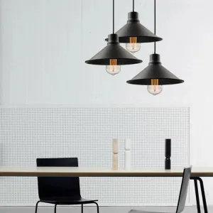 Vintage Metal Conic Hanging Ceiling Light - Stylish Retro Pendant for Dining Table - Black Finish