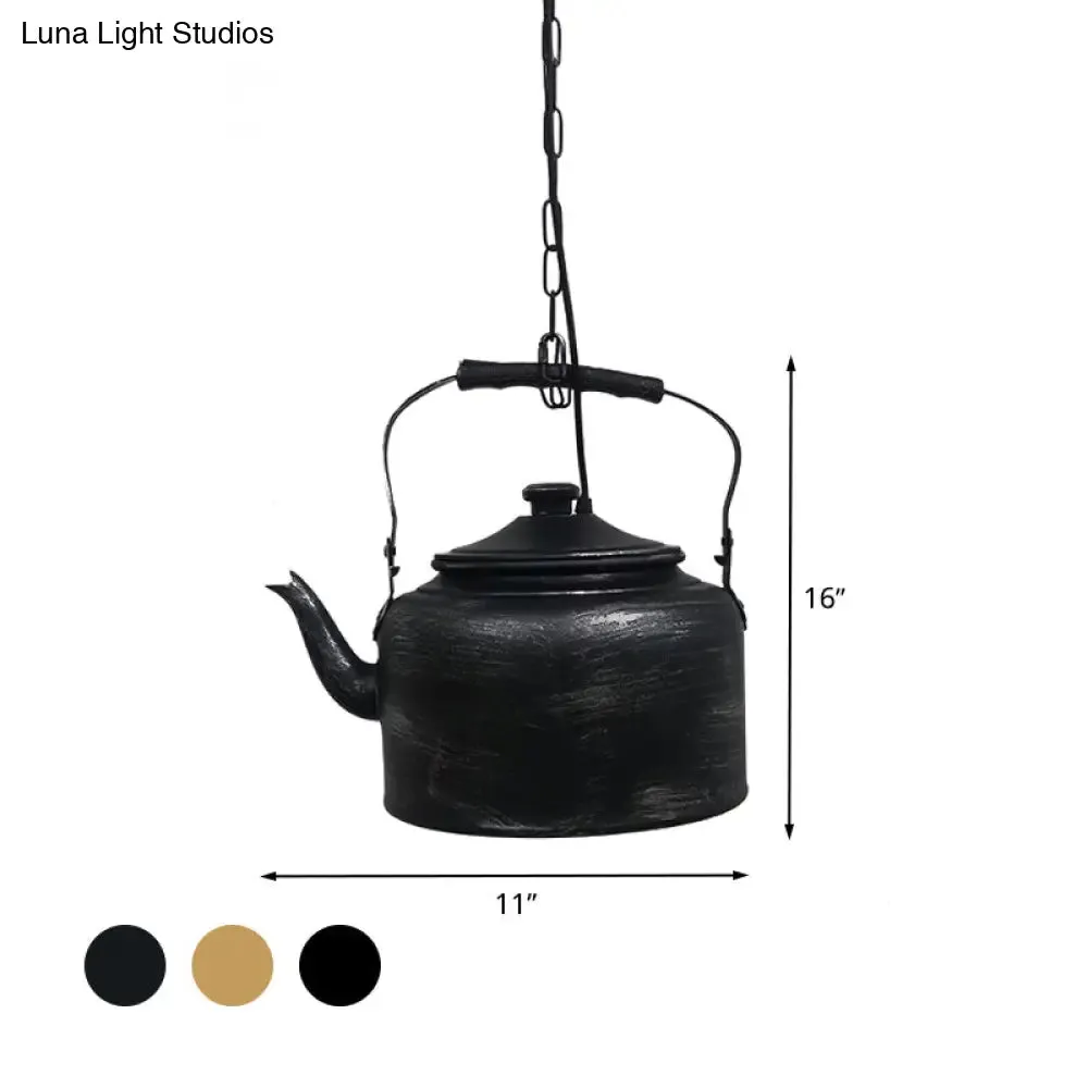 Vintage Metal LED Hanging Lamp for Teapot Restaurant - Black/Gold/Matte Black Finish