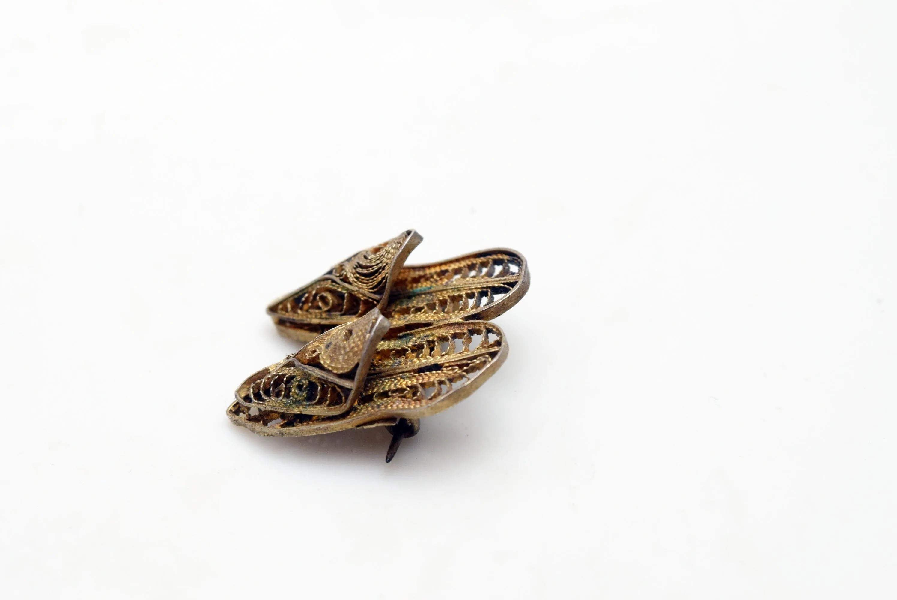 Vintage Middle Eastern Silver Filigree Slipper Brooch