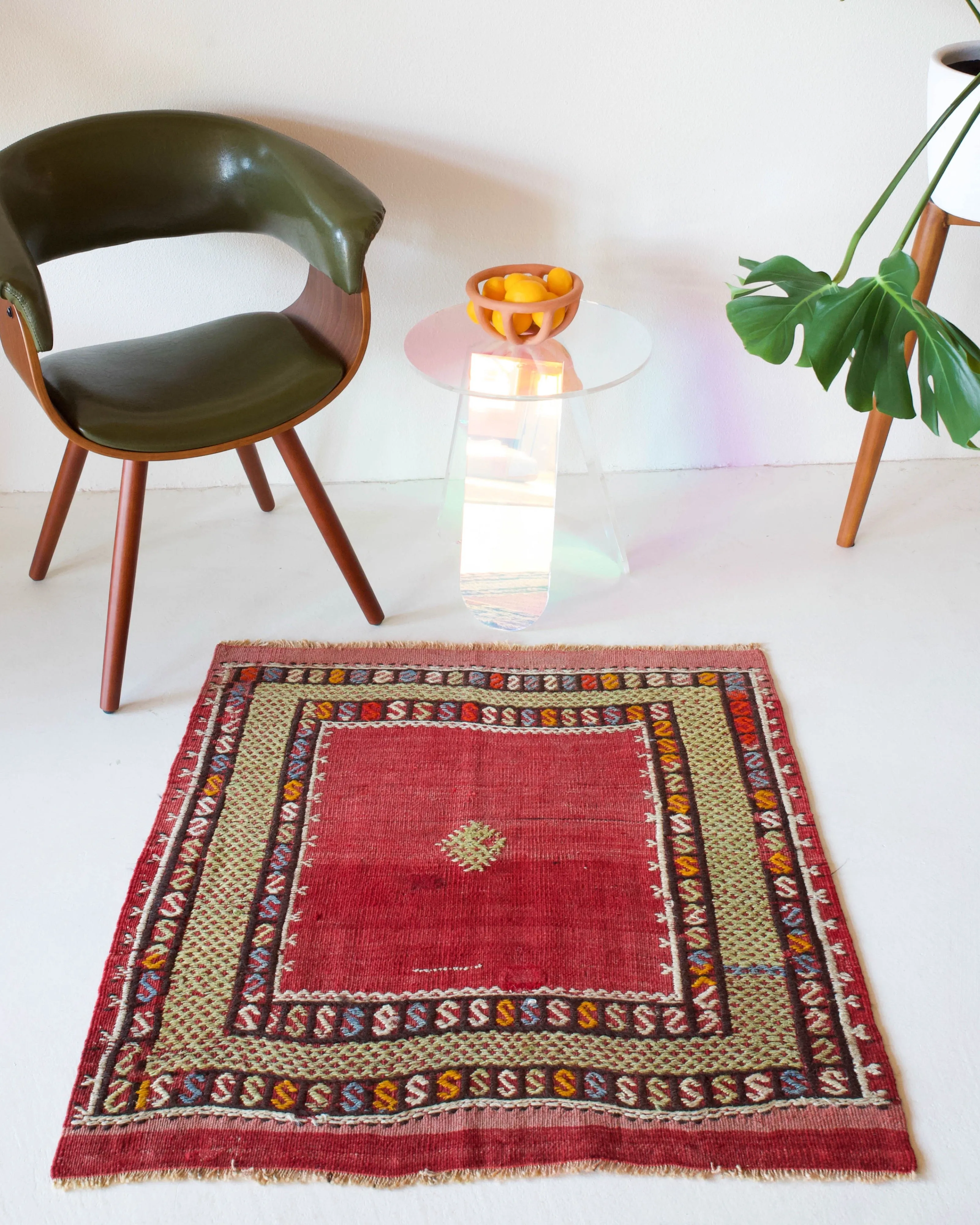 Vintage Mini Turkish Kilim Rug 3'x3'2"