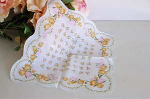 Vintage Pink and Peach Floral Cotton Hanky