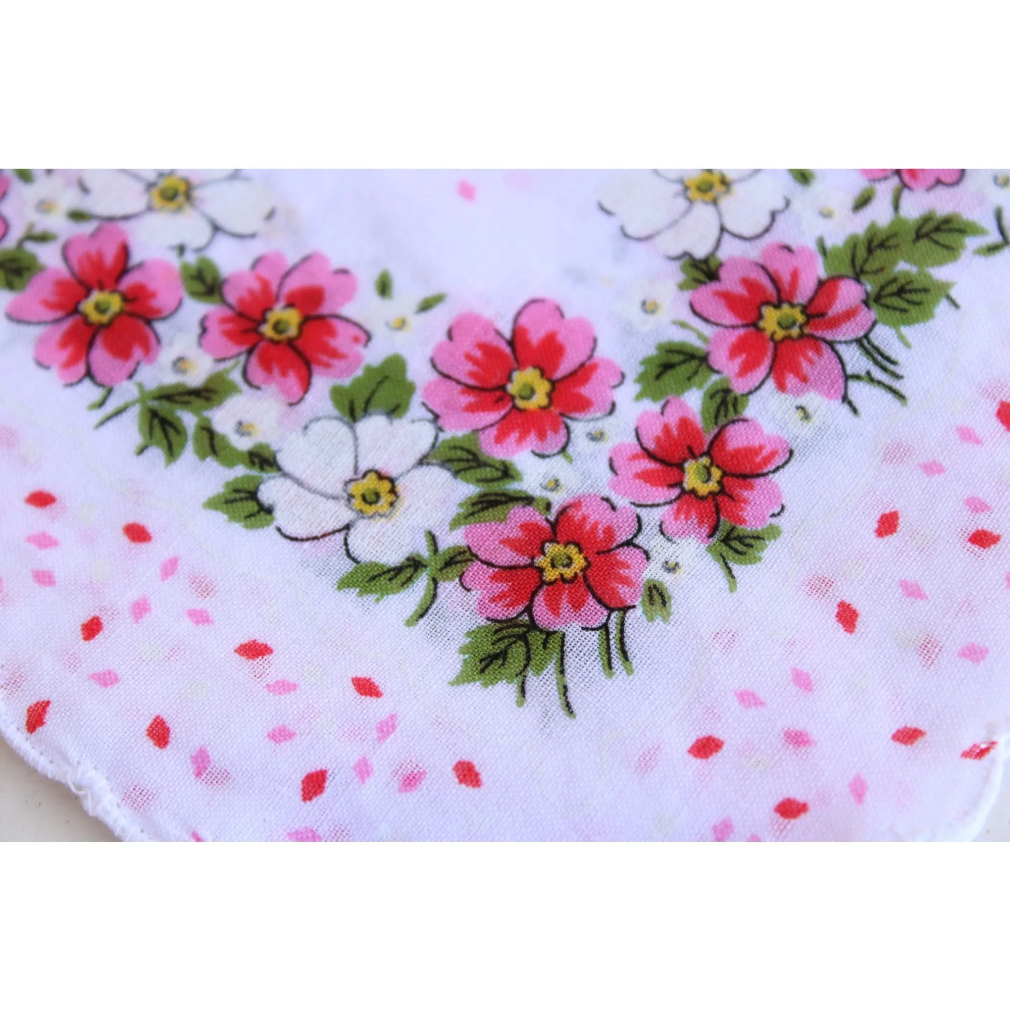 Vintage Pink and White Flower Print Cotton Hanky