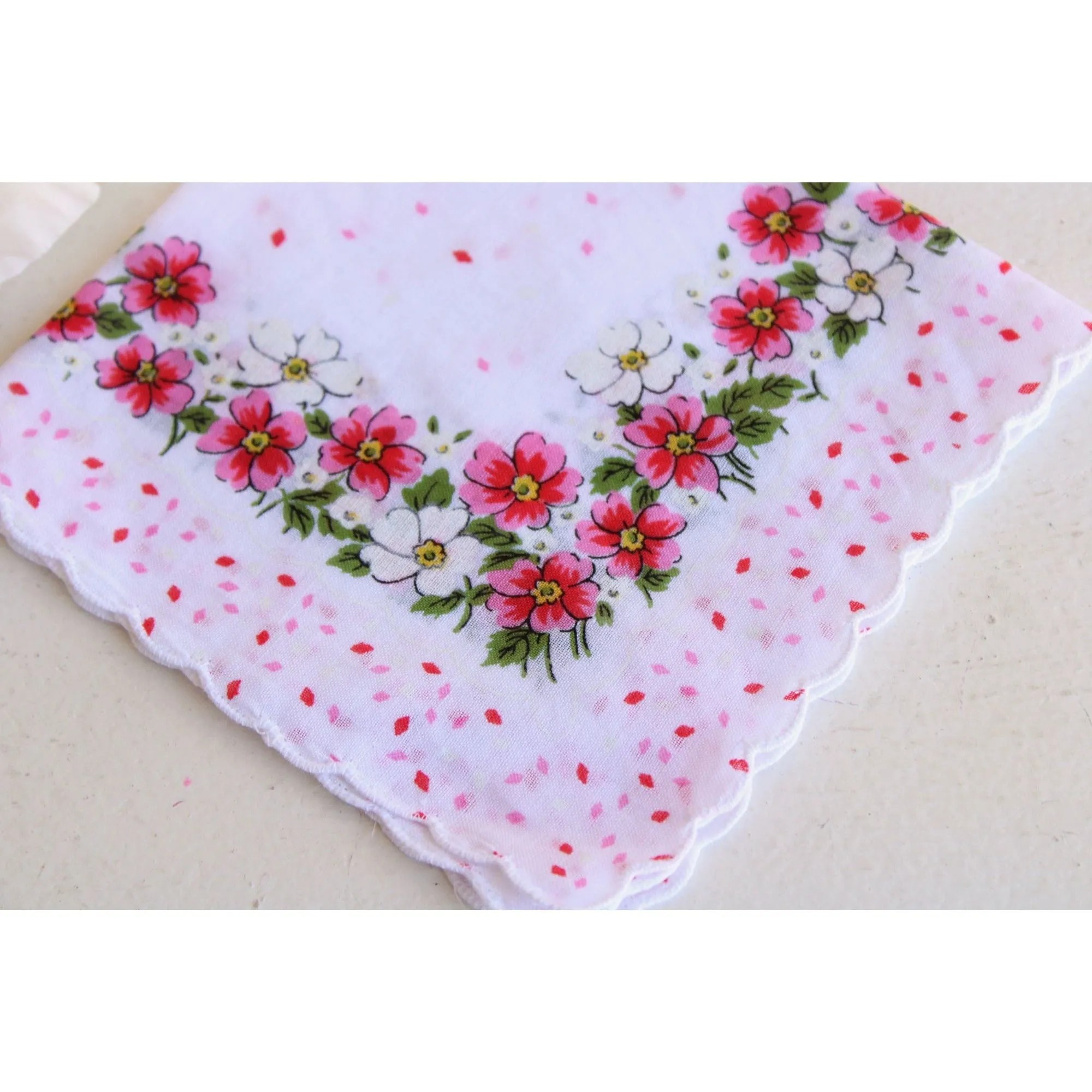 Vintage Pink and White Flower Print Cotton Hanky