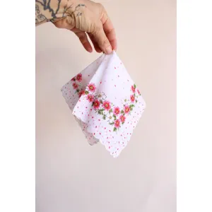 Vintage Pink and White Flower Print Cotton Hanky