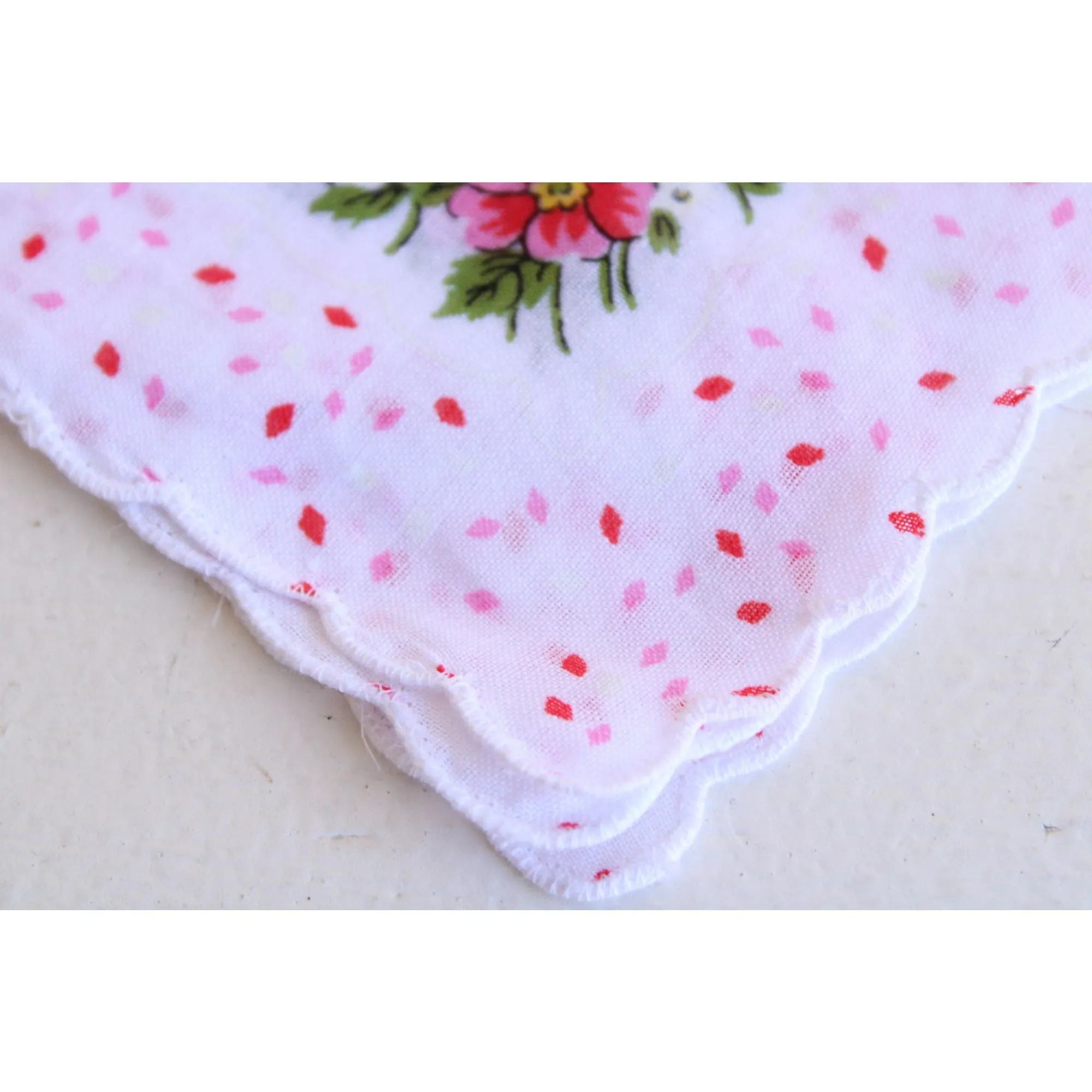 Vintage Pink and White Flower Print Cotton Hanky